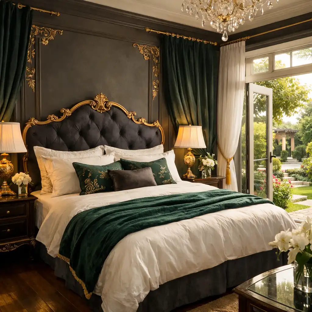 Luxury garden villa bedroom with king-sized bed and garden view